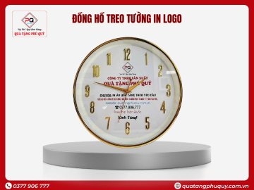ĐỒNG HỒ TREO TƯỜNG IN LOGO VIỀN XI VÀNG 12 SỐ NỔI 35CM